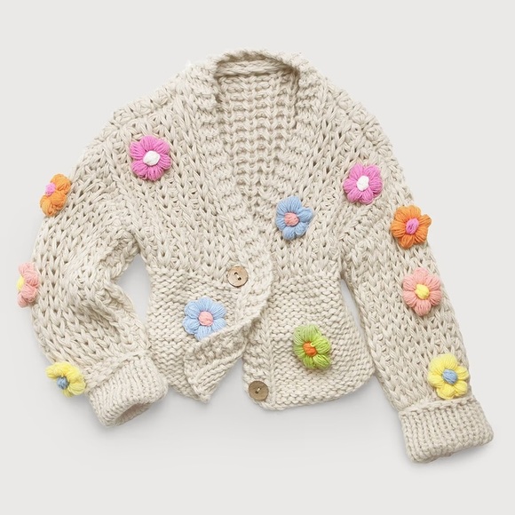 SAACHI Sweaters - Saachi Appliqué Knit Floral Cardigan With Buttons one size